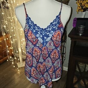 Self-Esteem Women's Blue and Orange Lace Trim Tank Top. Sz medium,NWTS!! Pretty!